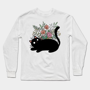 Cute Cat With Flowers | Handmade Illustration | Kawaii Gift | By Atelier Serakara Long Sleeve T-Shirt